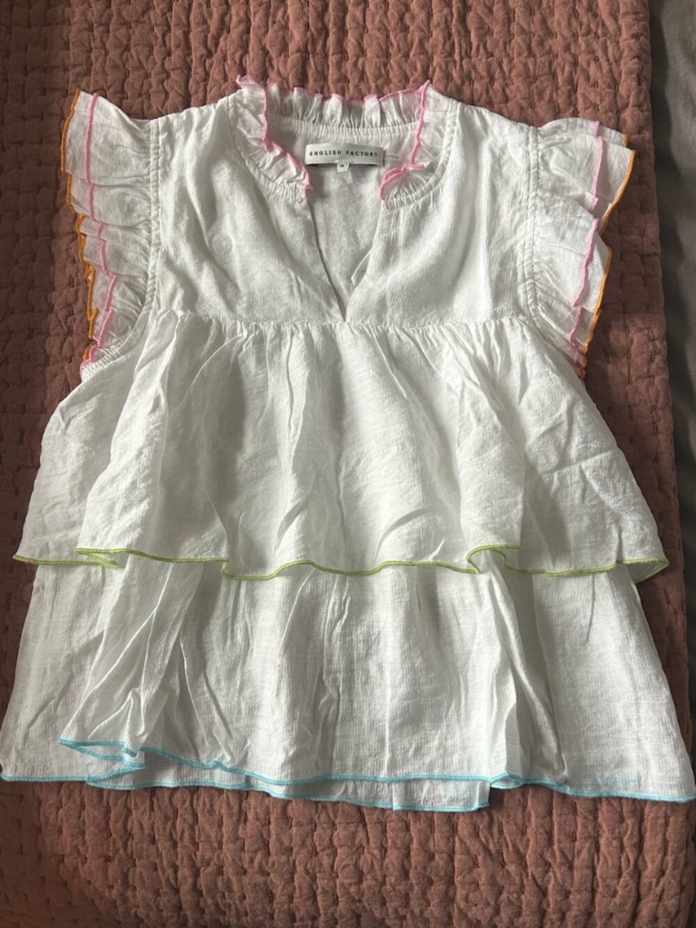 White Blouse With Colourful Stitching